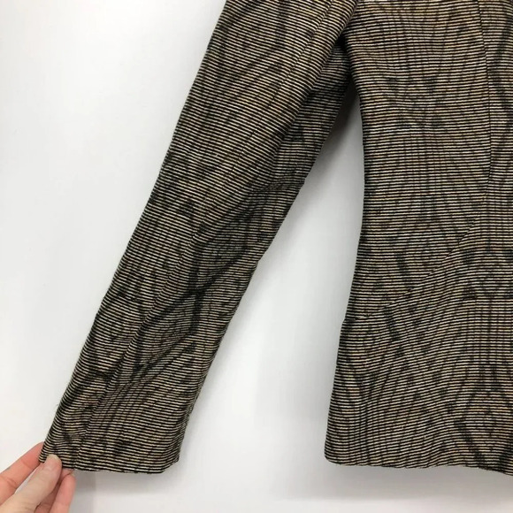 Lafayette 148 Bronze Black Metallic  Geometric print Ikat Jacket Zip Blazer 6 - Picture 13 of 16